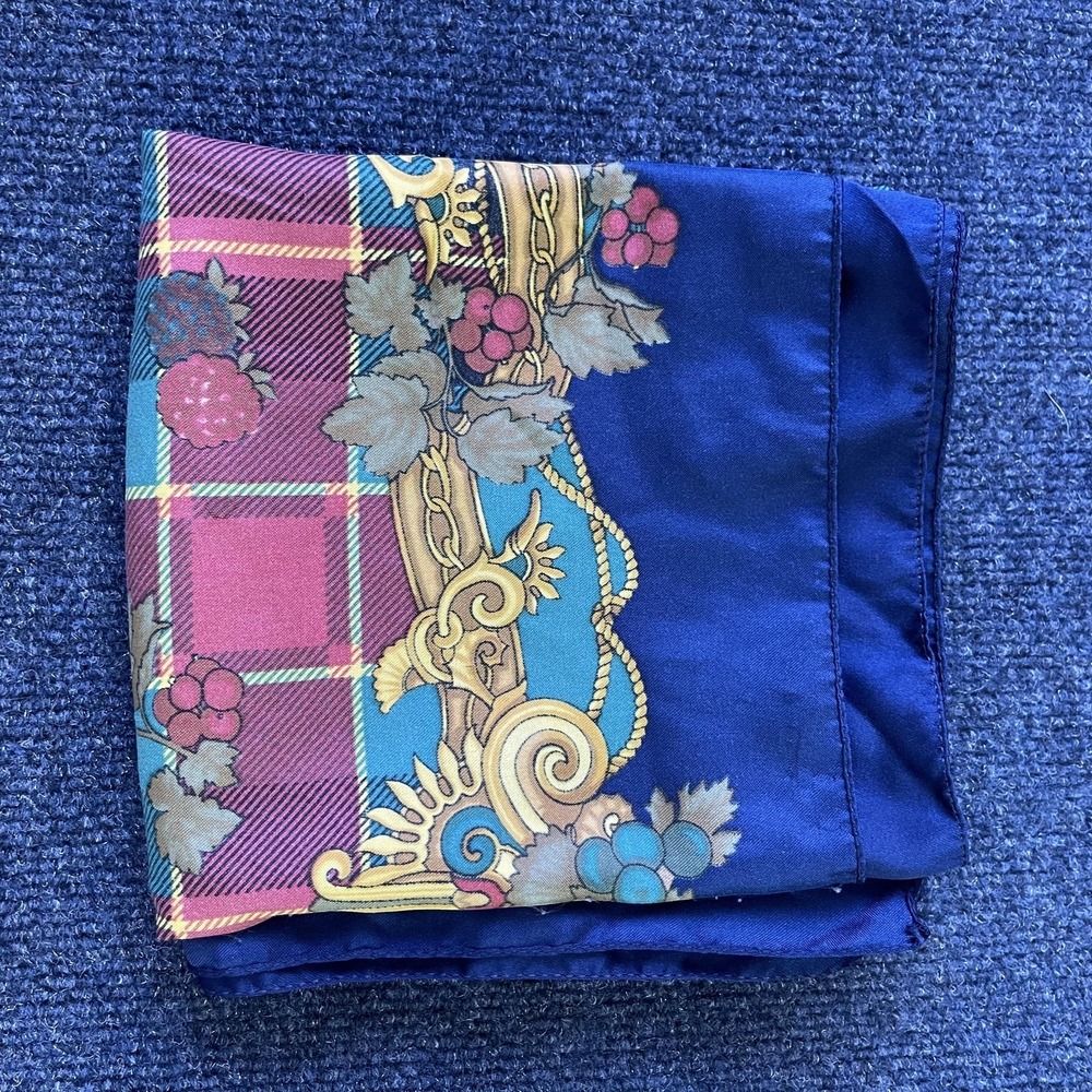 Square Scarf Womens One Size Blue Plaid Satin Floral Grape Print Neck Wrap Shawl